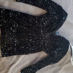Holiday News Years Eve Party Cocktail Black Sequin Dress.